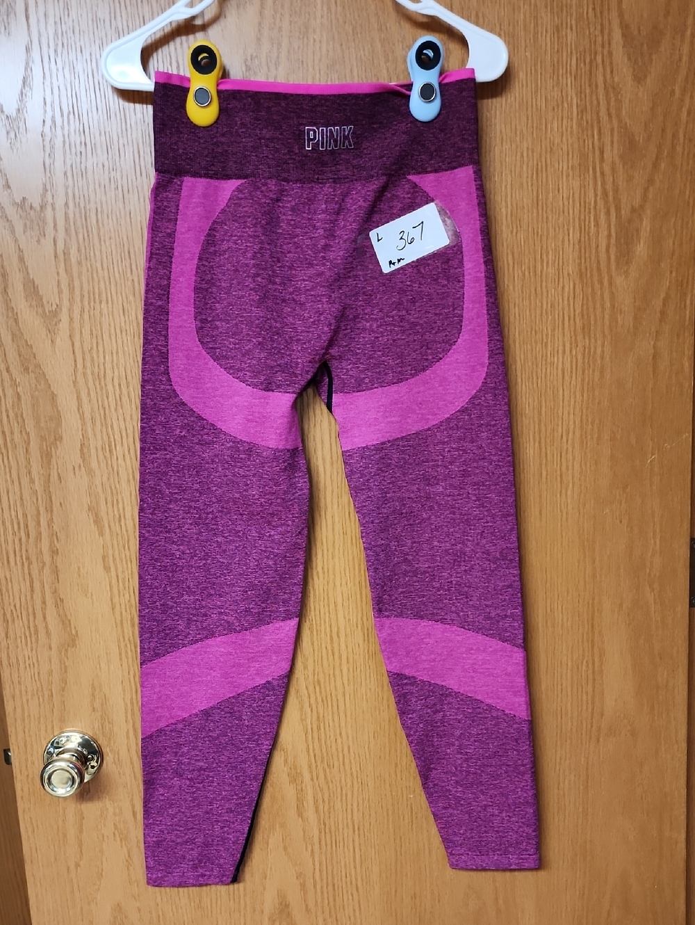 PINK Victoria's Secret Purple and Pink Seam Detail Leggings womens L number 367